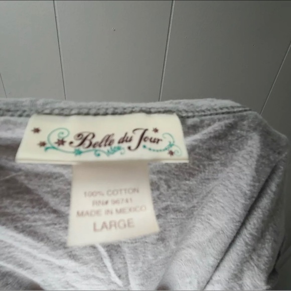 Belle du Jour Juniors Gray Hearts T shirt Size Large - Picture 3 of 3